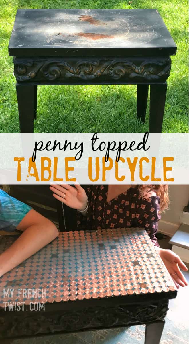 penny topped table upcycle - myfrenchtwist.com