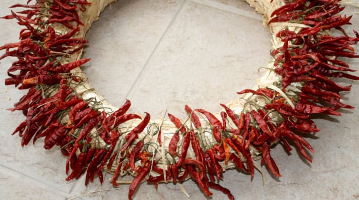 chili peppers on wreath