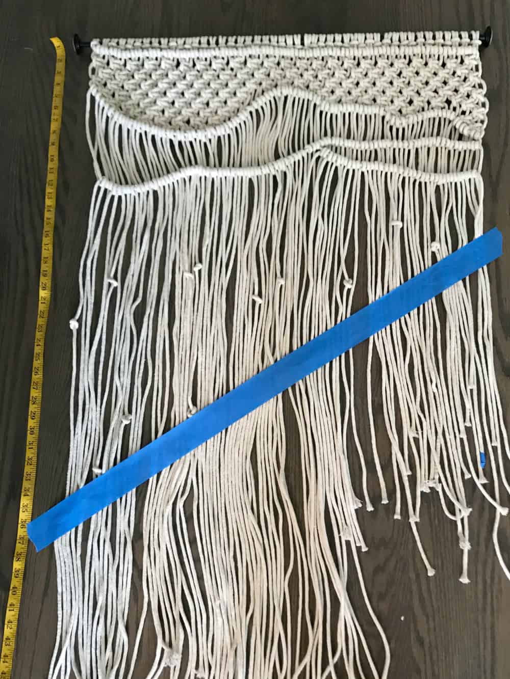 #macrameCurtain trimming a macrame wall hanging