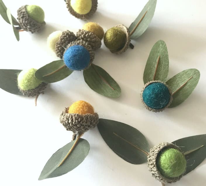 felted balls in acorns