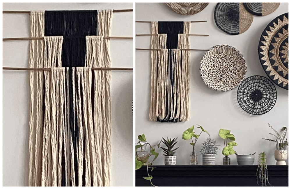 Small Black Macrame Wall Hanging, Black macrame wall decor, Boho Macrame  wall tapestry